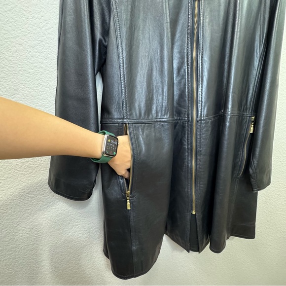 VINTAGE EVAN DAVIES GENUINE LEATHER COAT Size 12 | 100% Lambskin - Picture 7 of 14